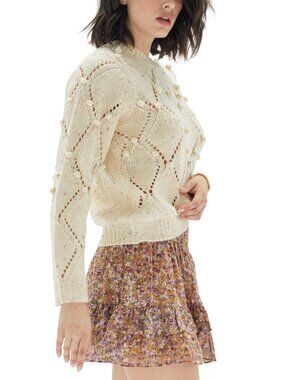 MINKPINK Womens Open-Knit Ball-Detail Sweater